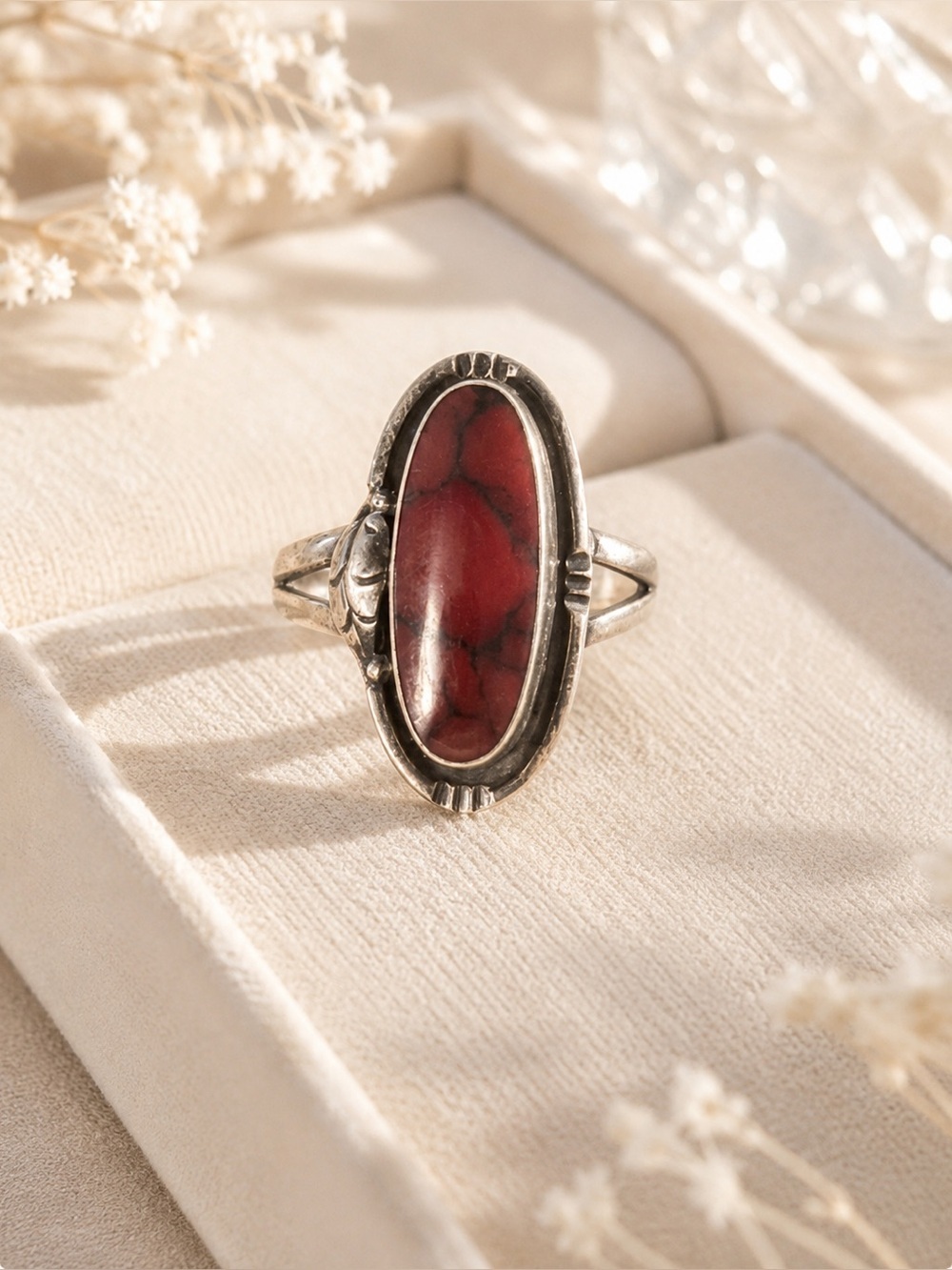 Vintage Red Spider Jasper Sterling Silver Ring | Taxco Mexico | .925 Silver 10.5